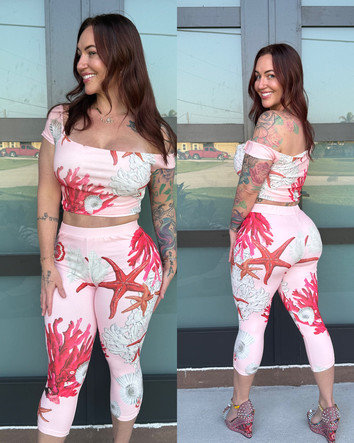Pink coral capri set