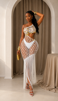 White crochet fringe dress