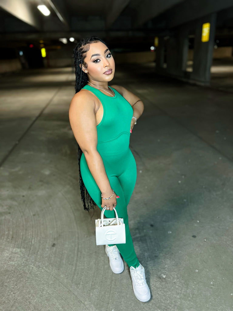 Green solid seamless Jumpsuit