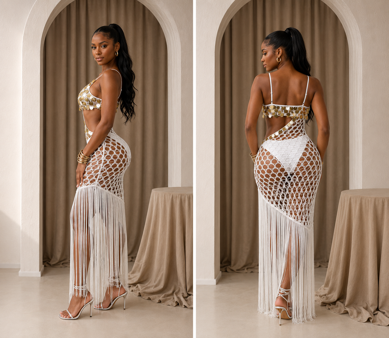 White crochet fringe dress