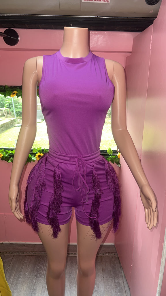 Purple ruffle short set