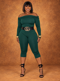 Green off Shoulder capri Jumpsuit