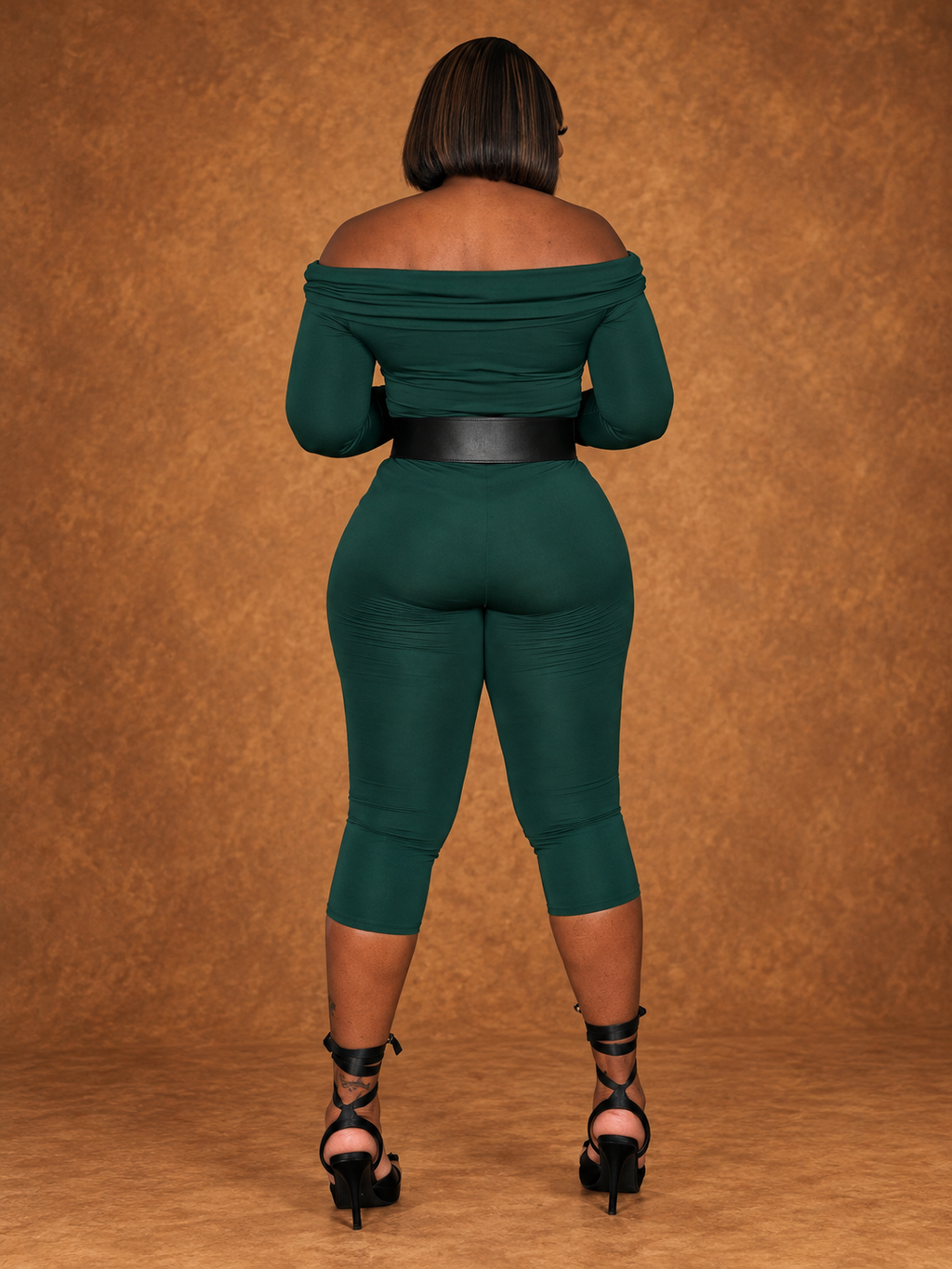 Green off Shoulder capri Jumpsuit