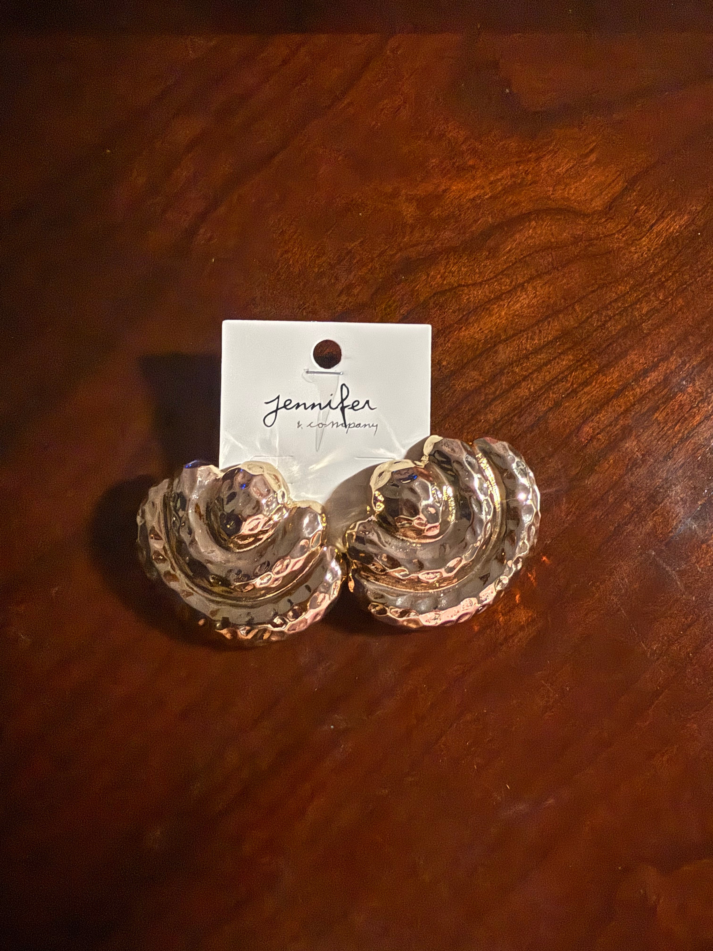 Gold pleated metal earrings