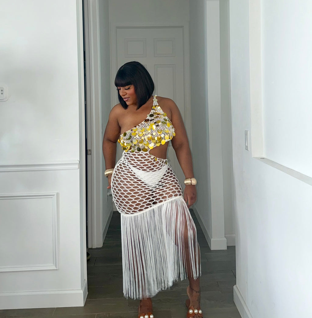 White crochet fringe dress
