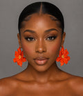 Orange bloom flower stud earrings
