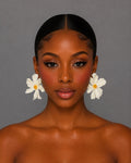 White bloom flower stud earrings