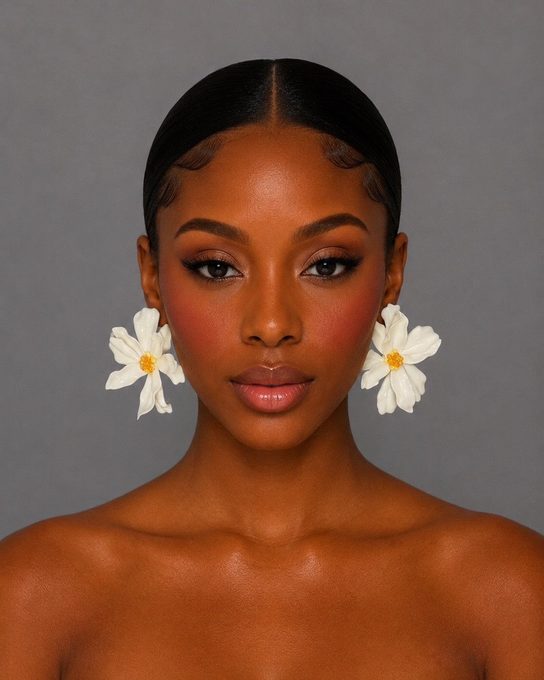 White bloom flower stud earrings