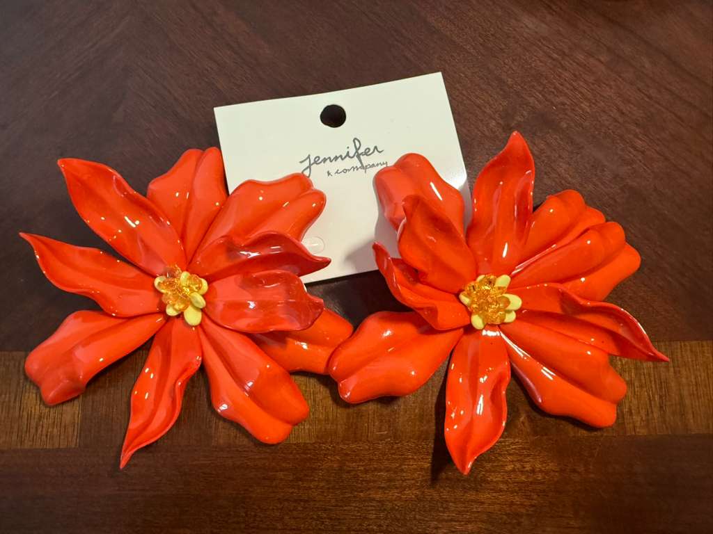 Orange bloom flower stud earrings